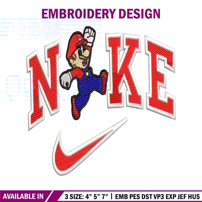 Nike Mario embroidery design, Nike Mario embroidery, Nike design, embroidery file, Logo shirt, Digital download.jpg