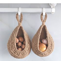 Minimalist kitchen organization 2 hanging jute baskets Wall cozy home gift