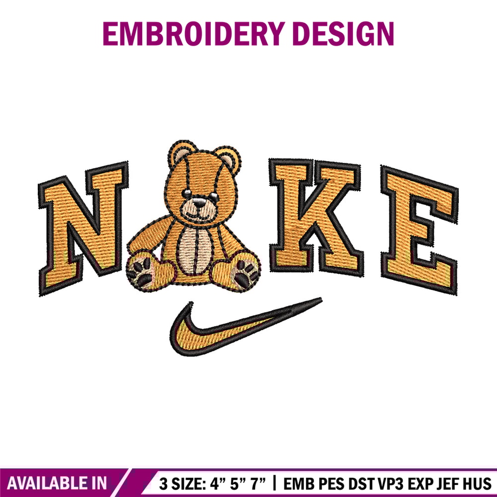 Nike teddy bear embroidery design, Bear embroidery, Nike design,Embroidery file,Embroidery shirt,Digital download.jpg