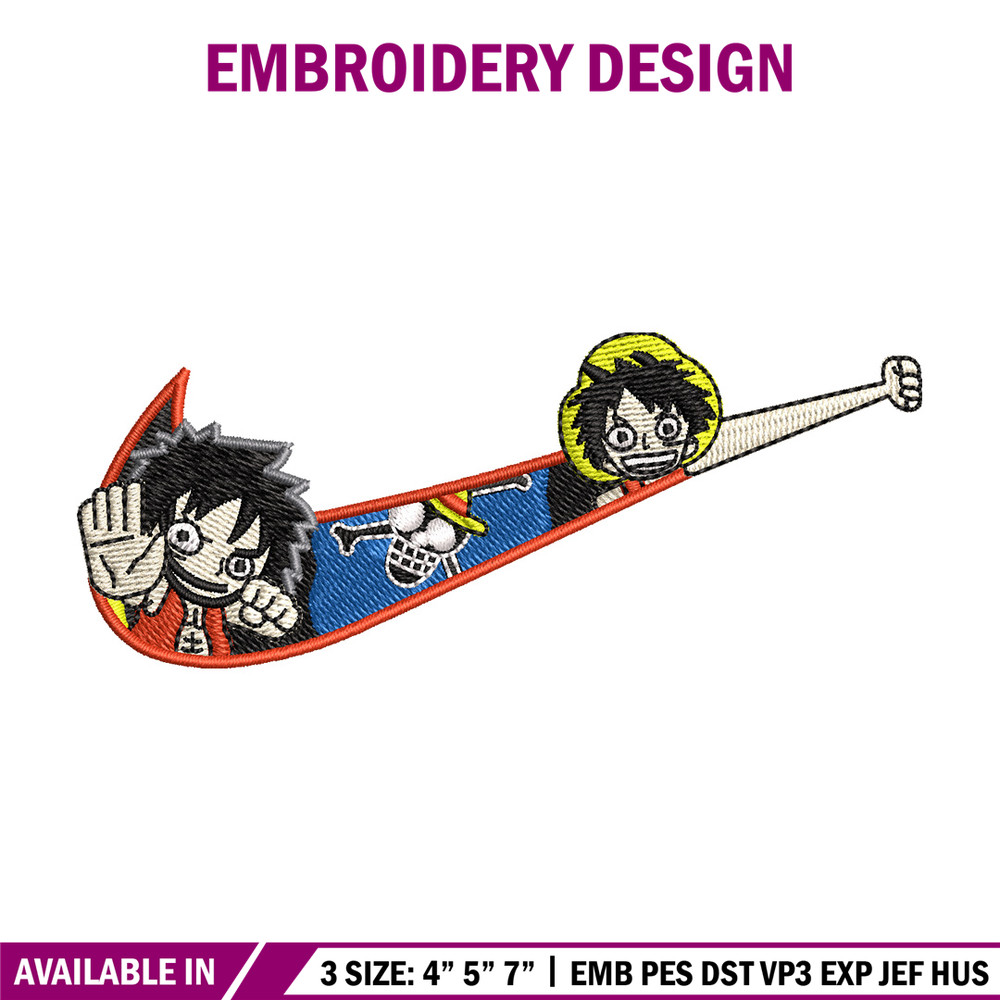 Nike x luffy embroidery design, One piece embroidery, Nike design, Embroidery shirt, Embroidery file, Digital download.jpg