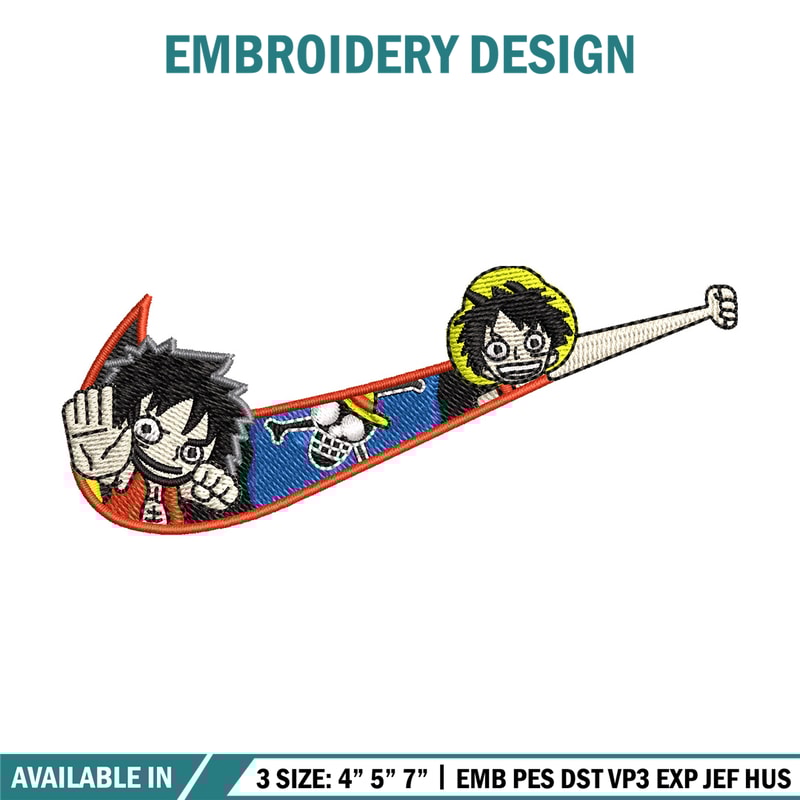 Nike x luffy embroidery design, One piece embroidery, Nike design, Embroidery shirt, Embroidery file, Digital download.jpg