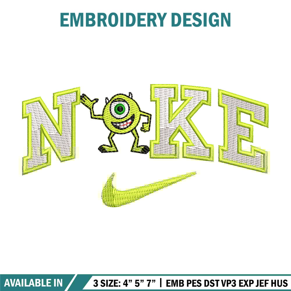 Nike x mike embroidery design, Disney embroidery, Nike design, Embroidery shirt, Embroidery file, Digital download.jpg