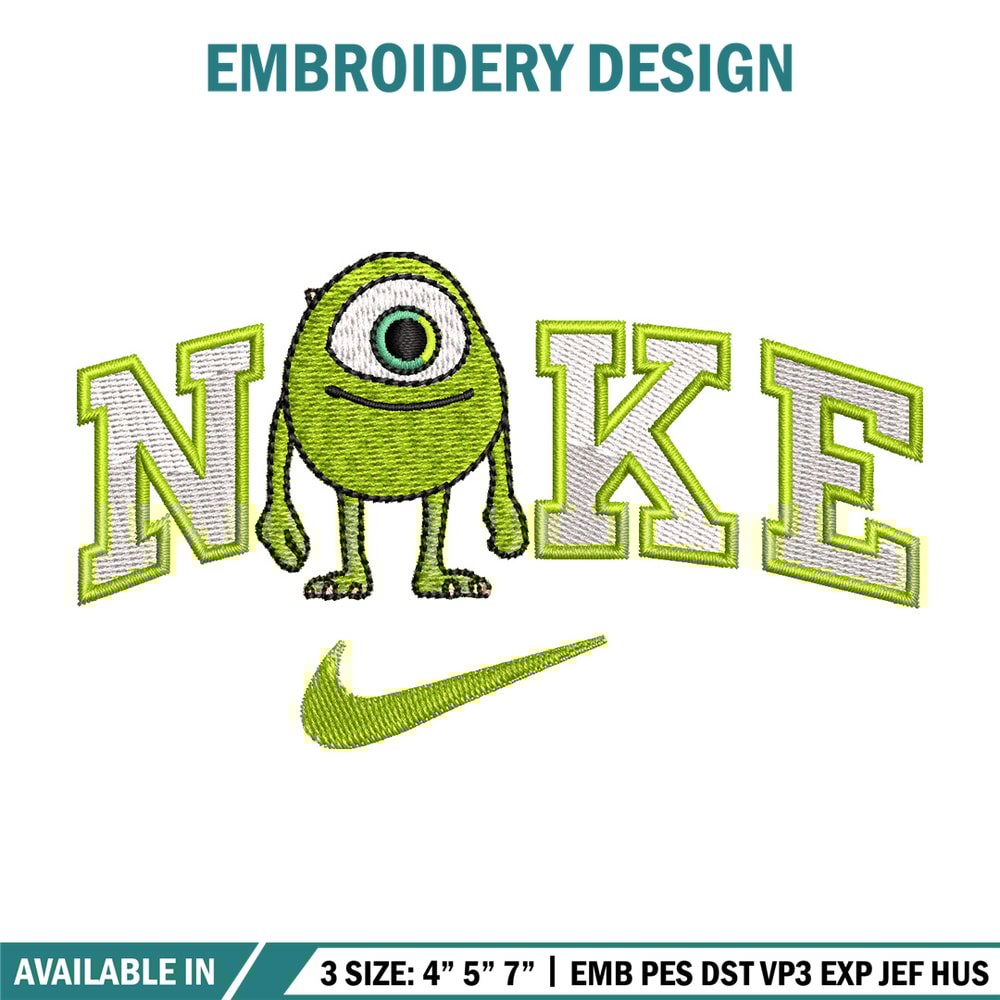Nike x mike embroidery design, Disney monster embroidery, Nike design,Embroidery file,Embroidery shirt,Digital download.jpg