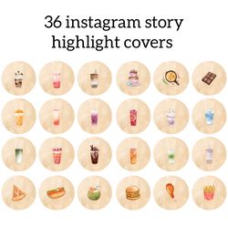36 Food and Drinks Instagram Highlight Icons. Beige Instagram Highlights Images. Groceries Instagram Highlights Covers