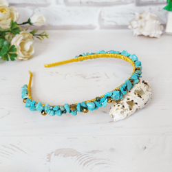 Turquoise December Birthstone jewelry gift for women, Gemstone headband, Bridal bling headpiece, Jeweled Teal hair piece