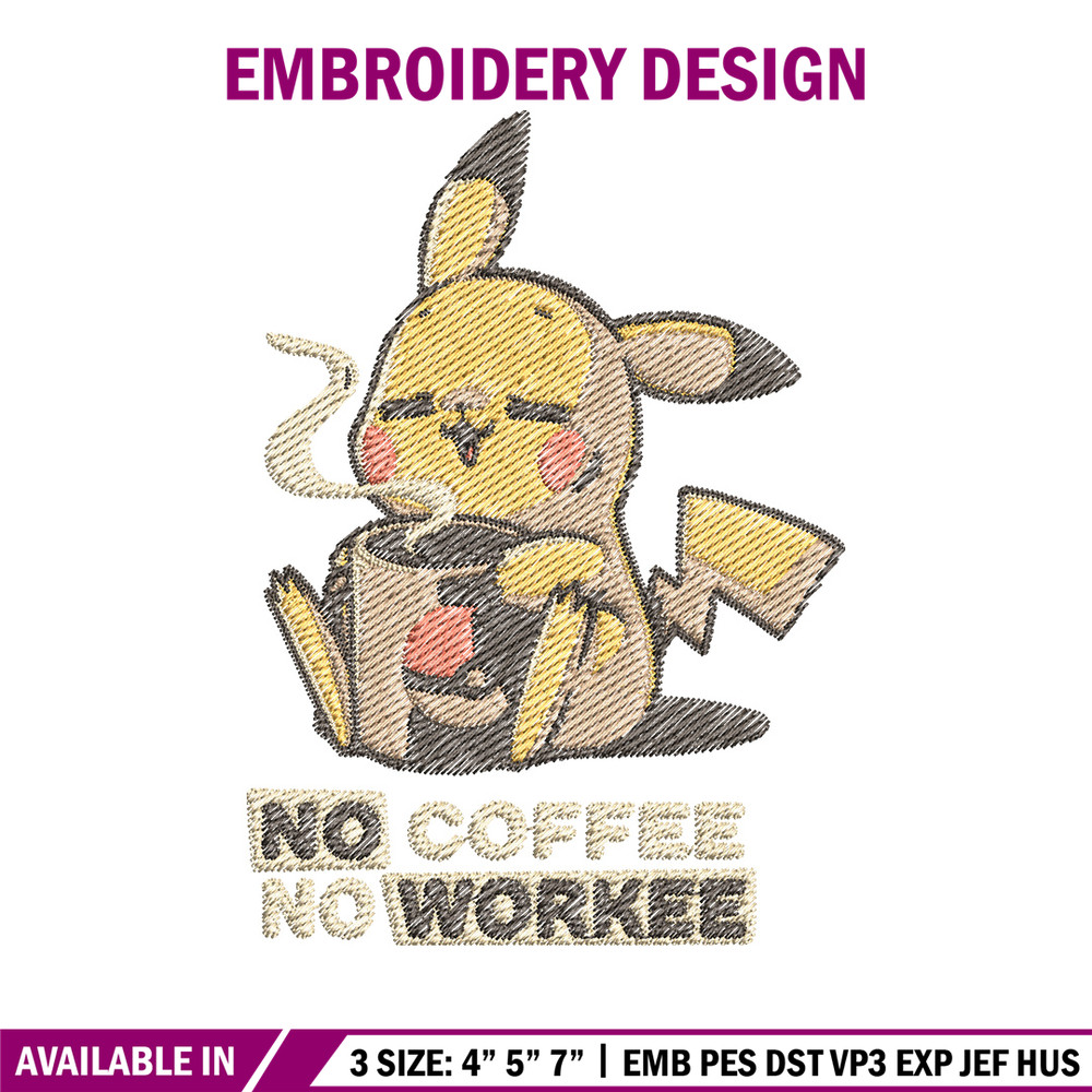 Pika coffee embroidery design, Pokemon embroidery, Anime design, Embroidery file, Digital download, Embroidery shirt.jpg