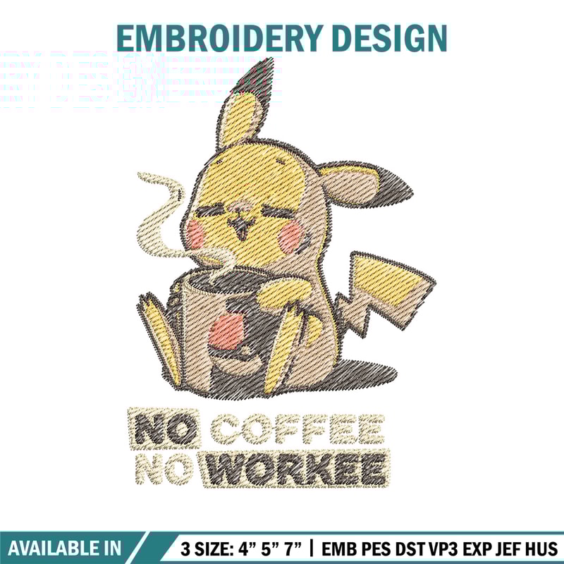 Pika coffee embroidery design, Pokemon embroidery, Anime design, Embroidery file, Digital download, Embroidery shirt.jpg
