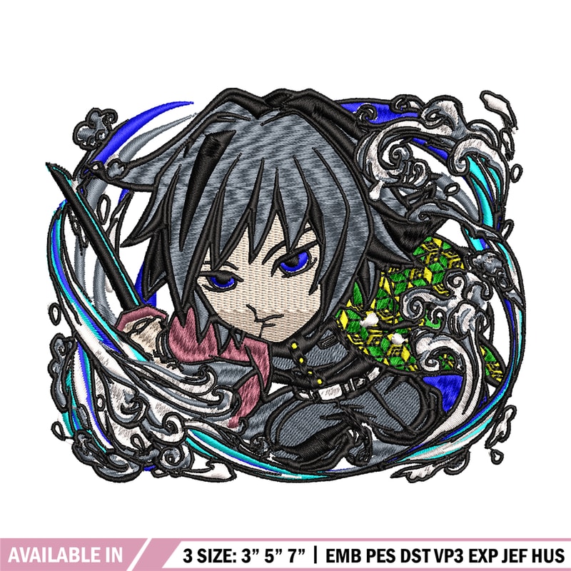 Giyu water breathing chibi embroidery design, Kimetsu no Yaiba embroidery, anime design, anime shirt, Digital download.jpg