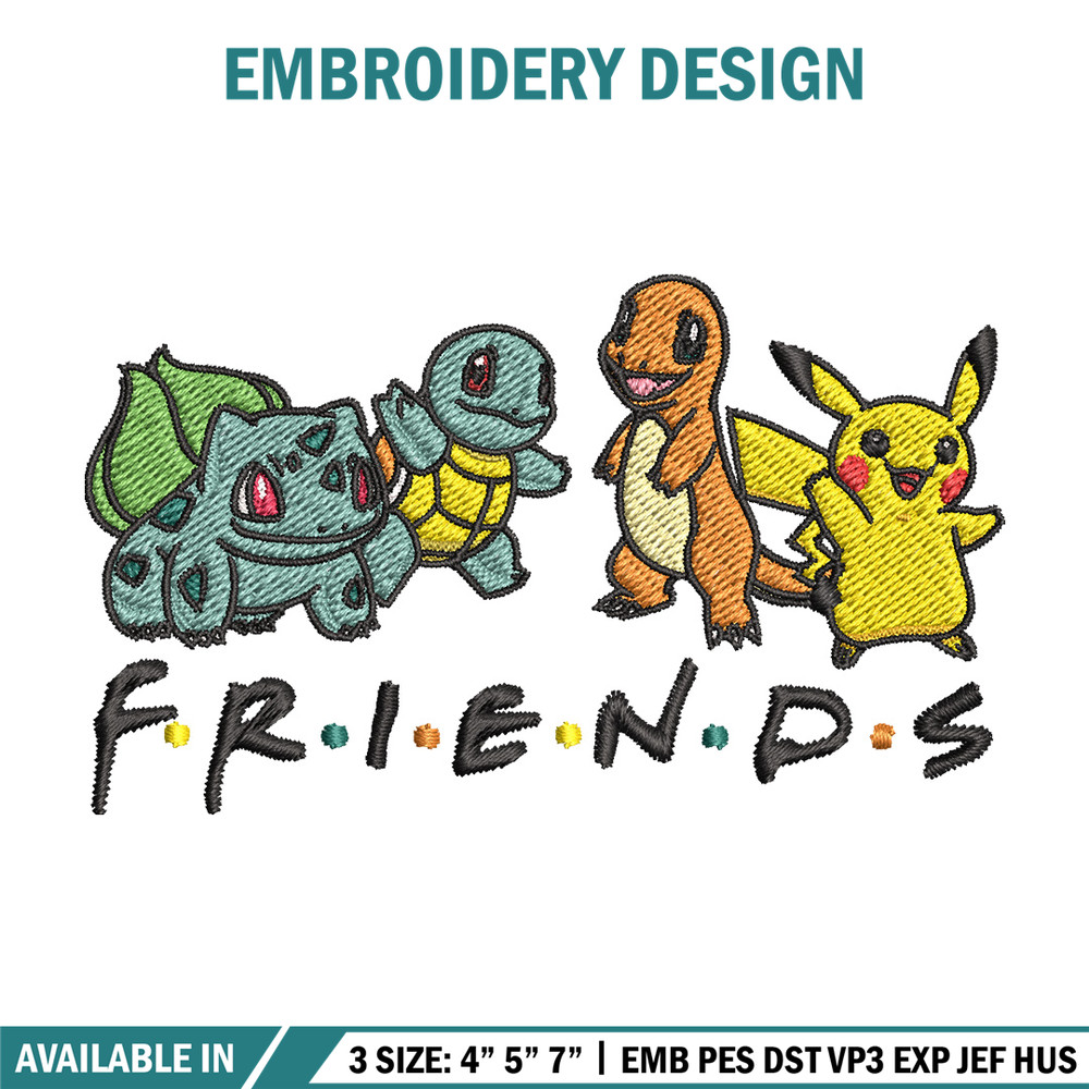 Pikachu friends embroidery design, Pokemon embroidery, Anime design, Embroidery file, Digital download, Embroidery shirt.jpg