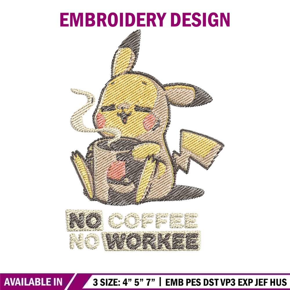 Pika coffee embroidery design, Pokemon embroidery, Anime design, Embroidery file, Digital download, Embroidery shirt.jpg
