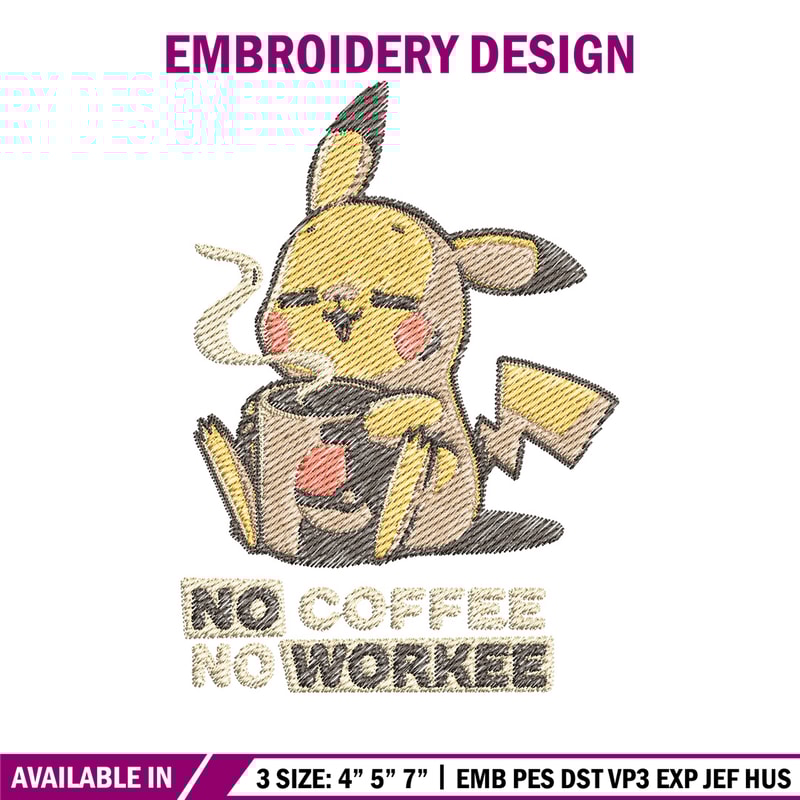 Pika coffee embroidery design, Pokemon embroidery, Anime design, Embroidery file, Digital download, Embroidery shirt.jpg