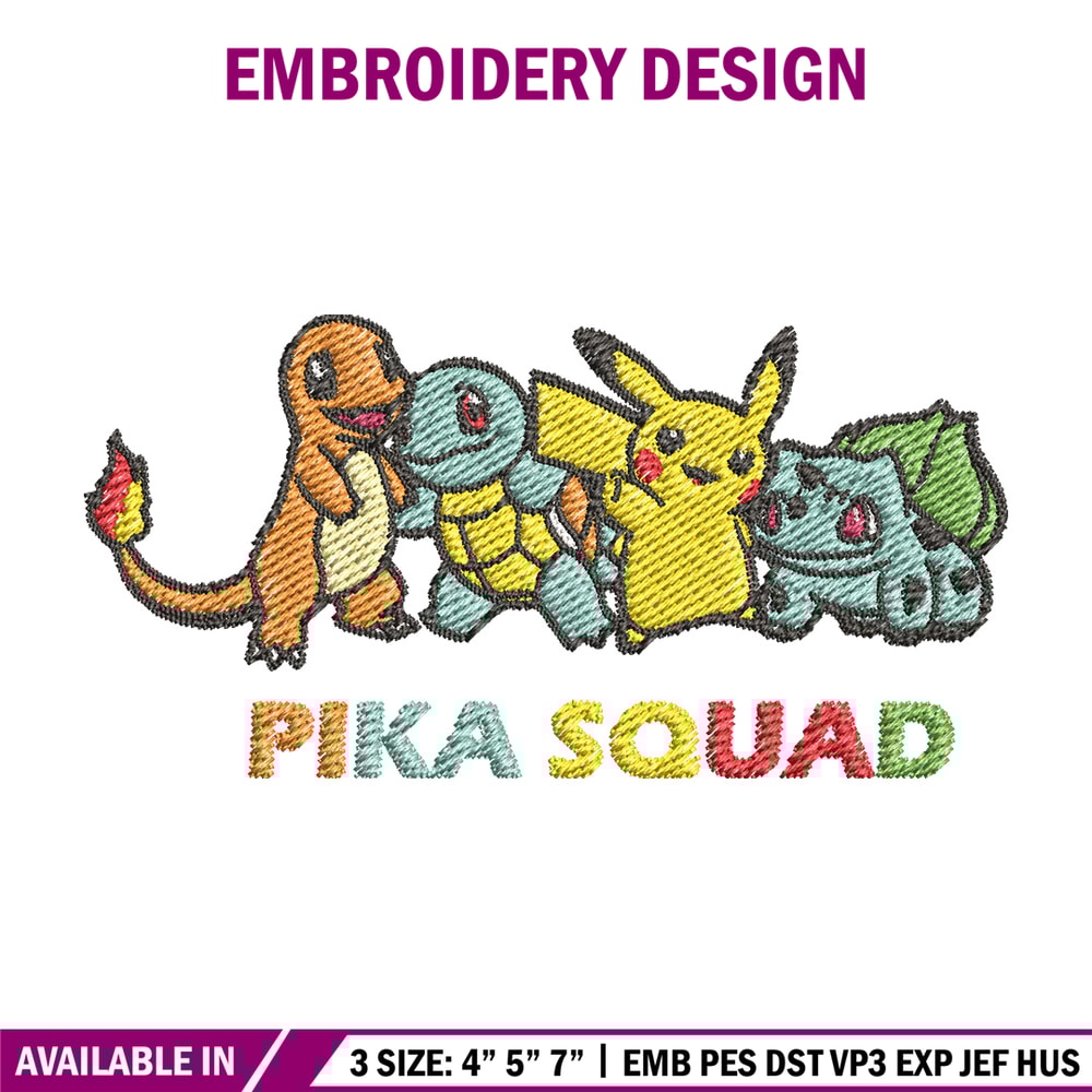 Pika squad embroidery design, Pokemon embroidery, Anime design, Embroidery file, Digital download, Embroidery shirt.jpg