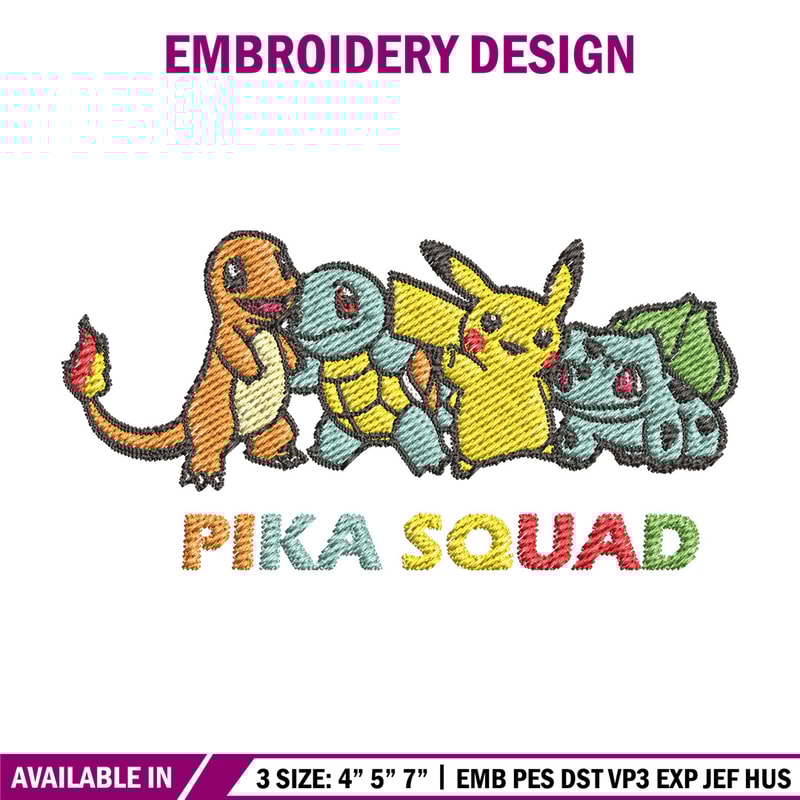 Pika squad embroidery design, Pokemon embroidery, Anime design, Embroidery file, Digital download, Embroidery shirt.jpg