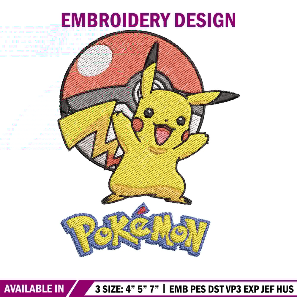 Pikachu embroidery design, Pokemon embroidery, Anime design, Embroidery shirt, Embroidery file, Digital download (2).jpg