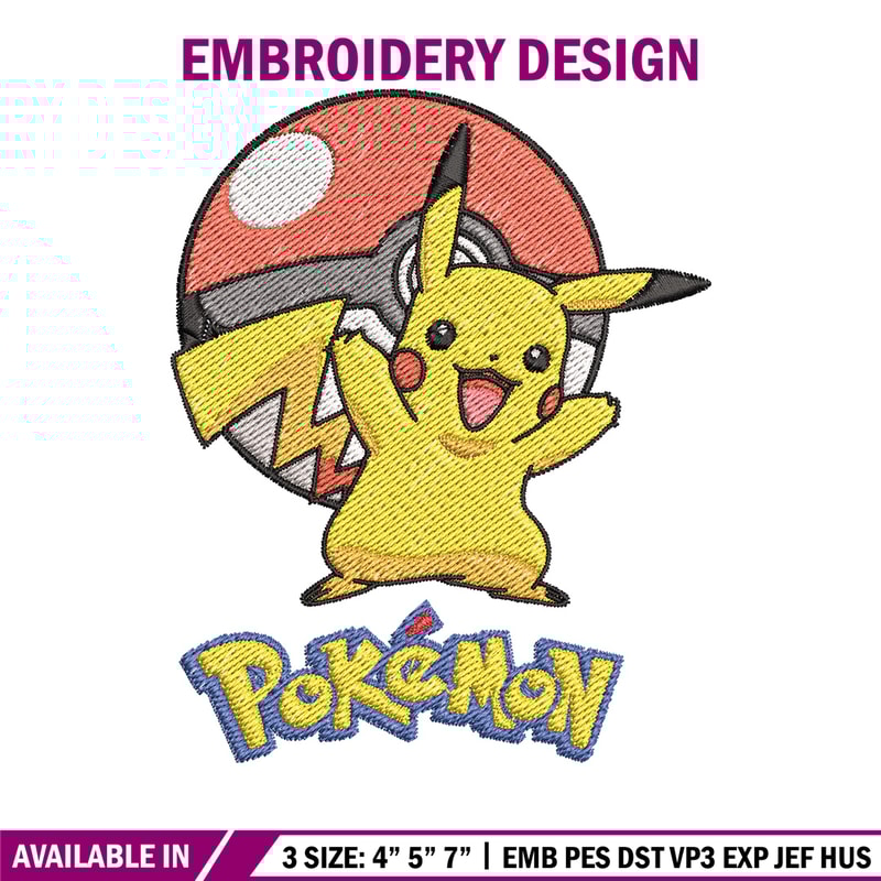 Pikachu embroidery design, Pokemon embroidery, Anime design, Embroidery shirt, Embroidery file, Digital download (2).jpg