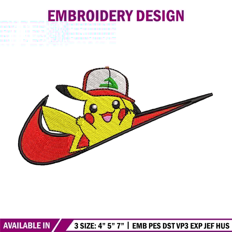 Pikachu Nike embroidery design, Pokemon embroidery, embroidery file, anime design, anime shirt, Digital download.jpg