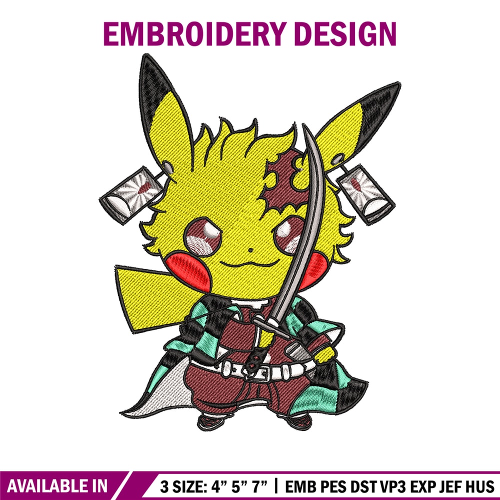 Pikachu Tanjiro Demon embroidery design, Pokemon embroidery, logo design, anime design, anime shirt, Digital download.jpg
