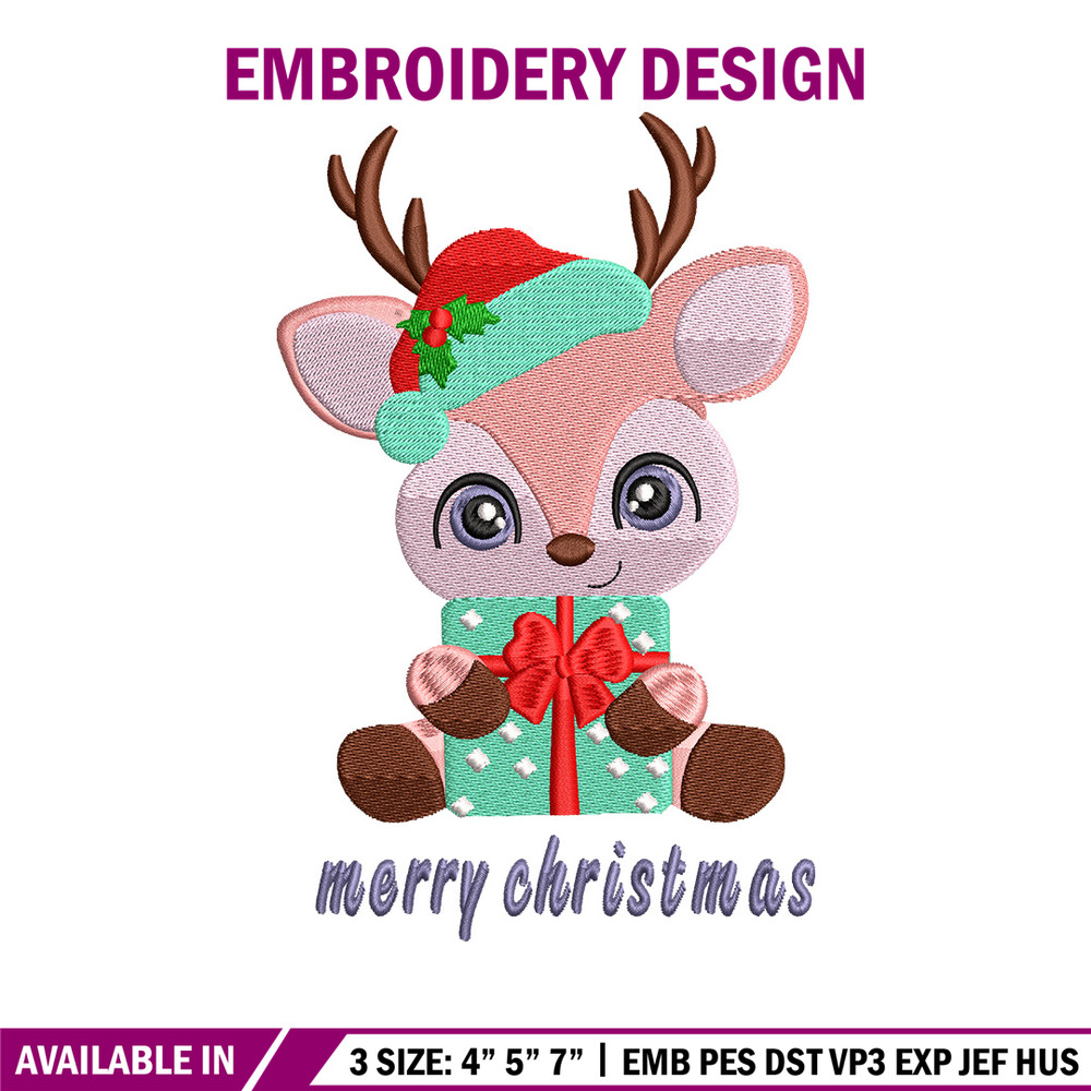 Reindeer chibi embroidery design, Chrismas embroidery, Embroidery file, Embroidery shirt, Emb design,Digital download.jpg