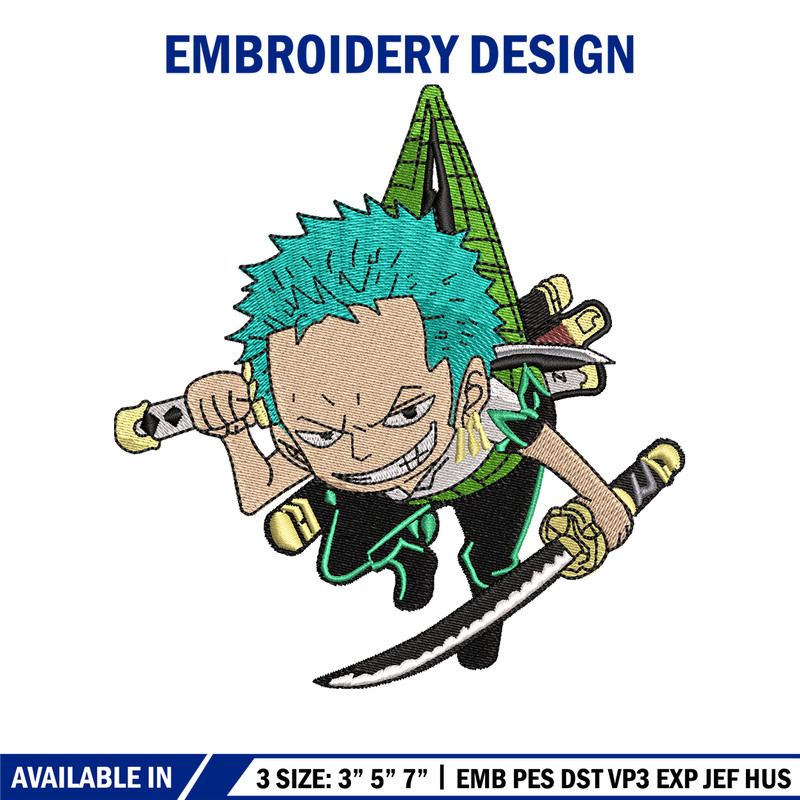 Roronoa Zoro chibi embroidery design, one piece embroidery, Anime design, Embroidery file, Anime shirt, Instant download.jpg