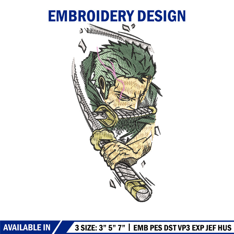 Roronoa Zoro head embroidery design, One Piece embroidery, embroidery file, anime design, anime shirt, Digital download.jpg