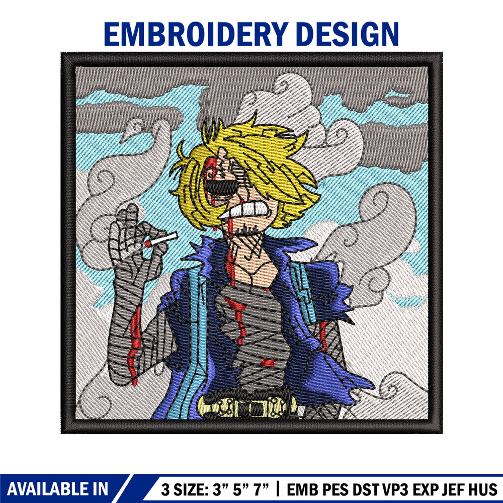 Sanji smoke embroidery design, One piece embroidery, Anime design, Embroidery file, Embroidery shirt, Digital download.jpg