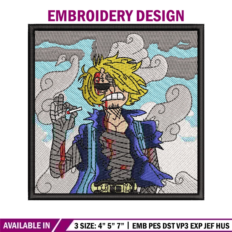 Sanji smoke embroidery design, One piece embroidery, Anime design, Embroidery file, Embroidery shirt, Digital download.jpg