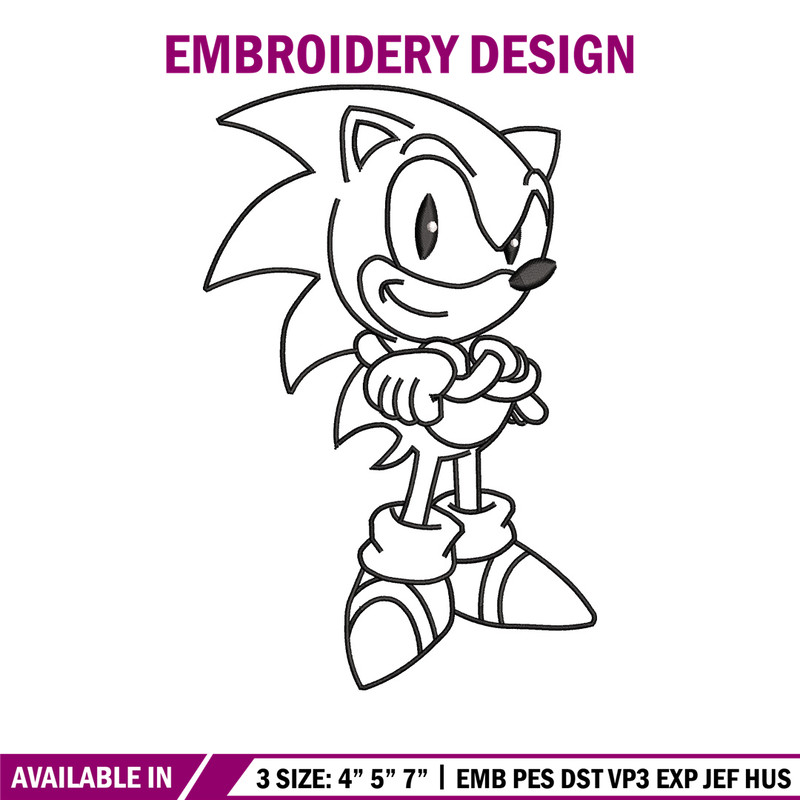 Sonic black white embroidery design, Sonic embroidery, Emb design, Embroidery shirt, Embroidery file, Digital download.jpg