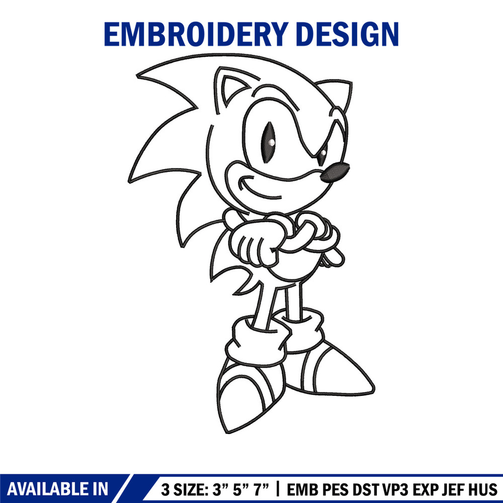 Sonic black white embroidery design, Sonic embroidery, Emb design, Embroidery shirt, Embroidery file, Digital download.jpg