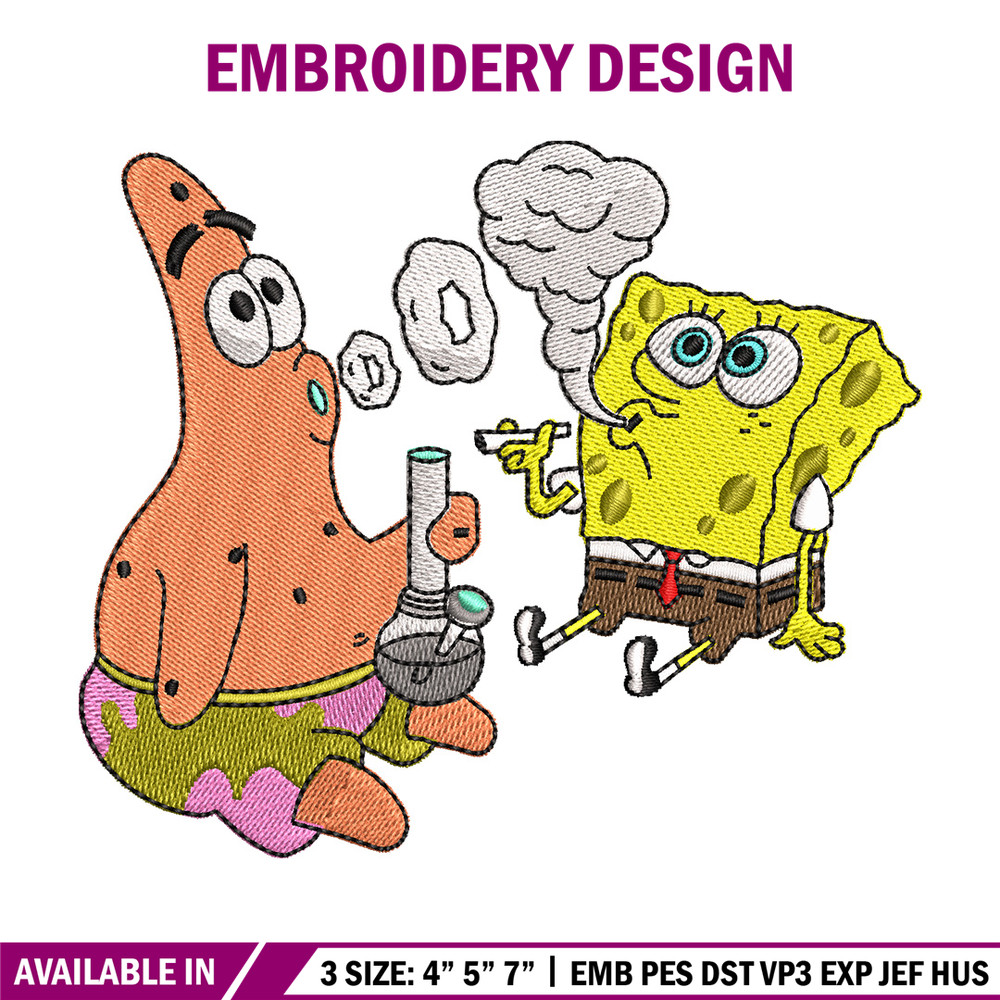 Spongebob smoke embroidery design, Spongebob embroidery, Emb design, Embroidery shirt, Embroidery file, Digital download.jpg