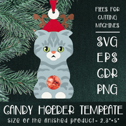 Scottish Fold Cat | Christmas Ornament | Candy Holder Template SVG | Sucker holder Paper Craft