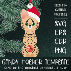 Serval Cat | Christmas Ornament | Candy Holder Template SVG | Sucker holder Paper Craft