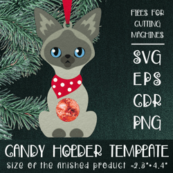 Siamese Cat | Christmas Ornament | Candy Holder Template SVG | Sucker holder Paper Craft