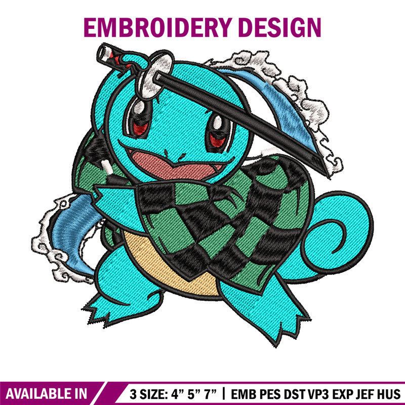Squirtle Tanjiro embroidery design, Pokemon embroidery, embroidery file, anime design, anime shirt, Digital download.jpg