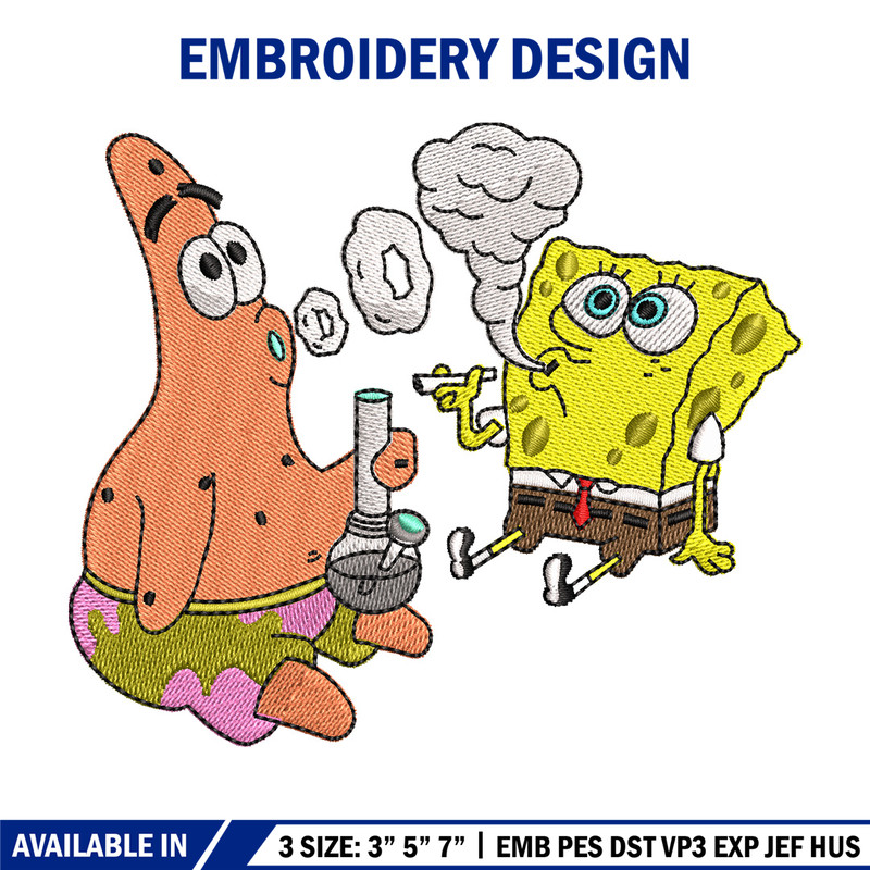 Spongebob smoke embroidery design, Spongebob embroidery, Emb design, Embroidery shirt, Embroidery file, Digital download.jpg