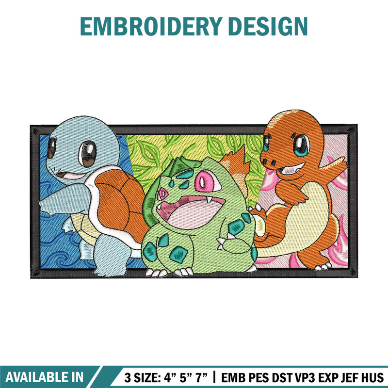 Starter Gen 1 embroidery design, Pokemon embroidery, Anime design, Embroidery shirt, Embroidery file, Digital download.jpg