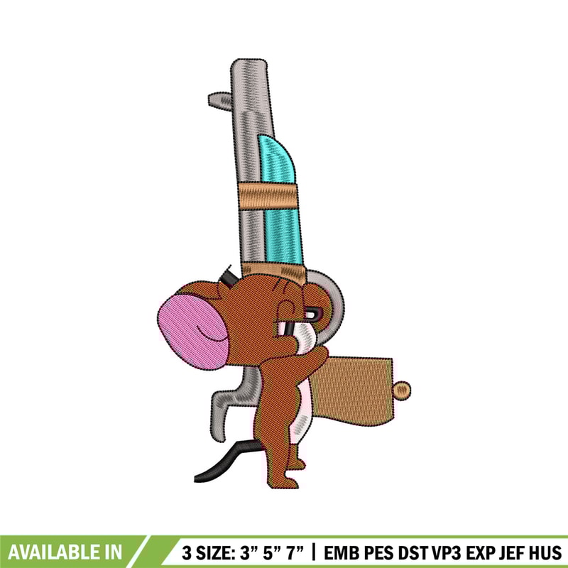 Jerry gun embroidery design, Cartoon embroidery, Embroidery file, Embroidery shirt, Emb design, Digital download.jpg