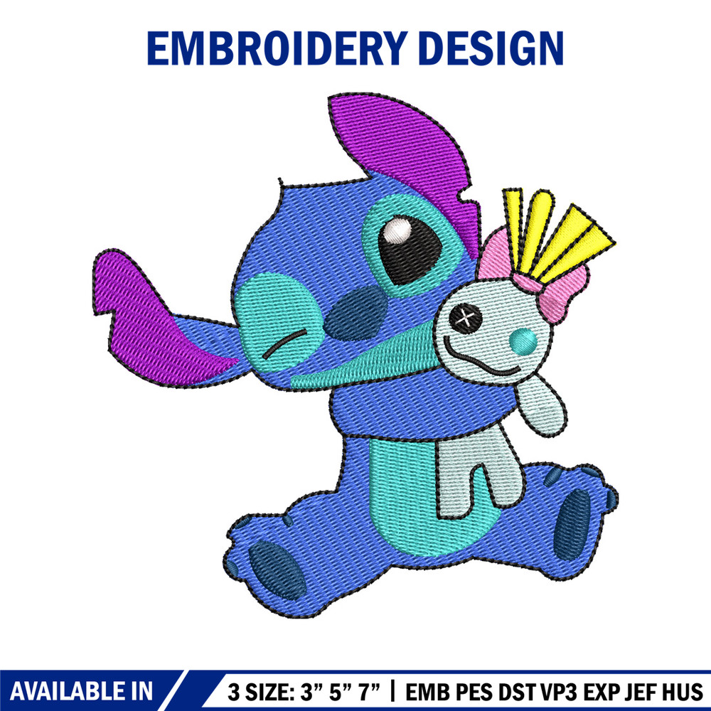 Stitch With Doll embroidery design, Stitch cartoon embroidery, cartoon design, embroidery file, Digital download.jpg