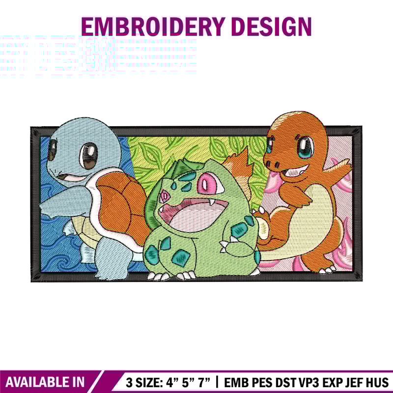 Starter Gen 1 embroidery design, Pokemon embroidery, Anime design, Embroidery shirt, Embroidery file, Digital download.jpg