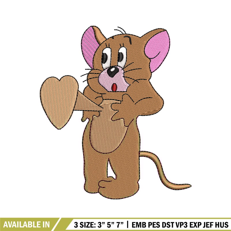 Jerry heart embroidery design, Cartoon embroidery, Embroidery file, Embroidery shirt, Emb design, Digital download.jpg