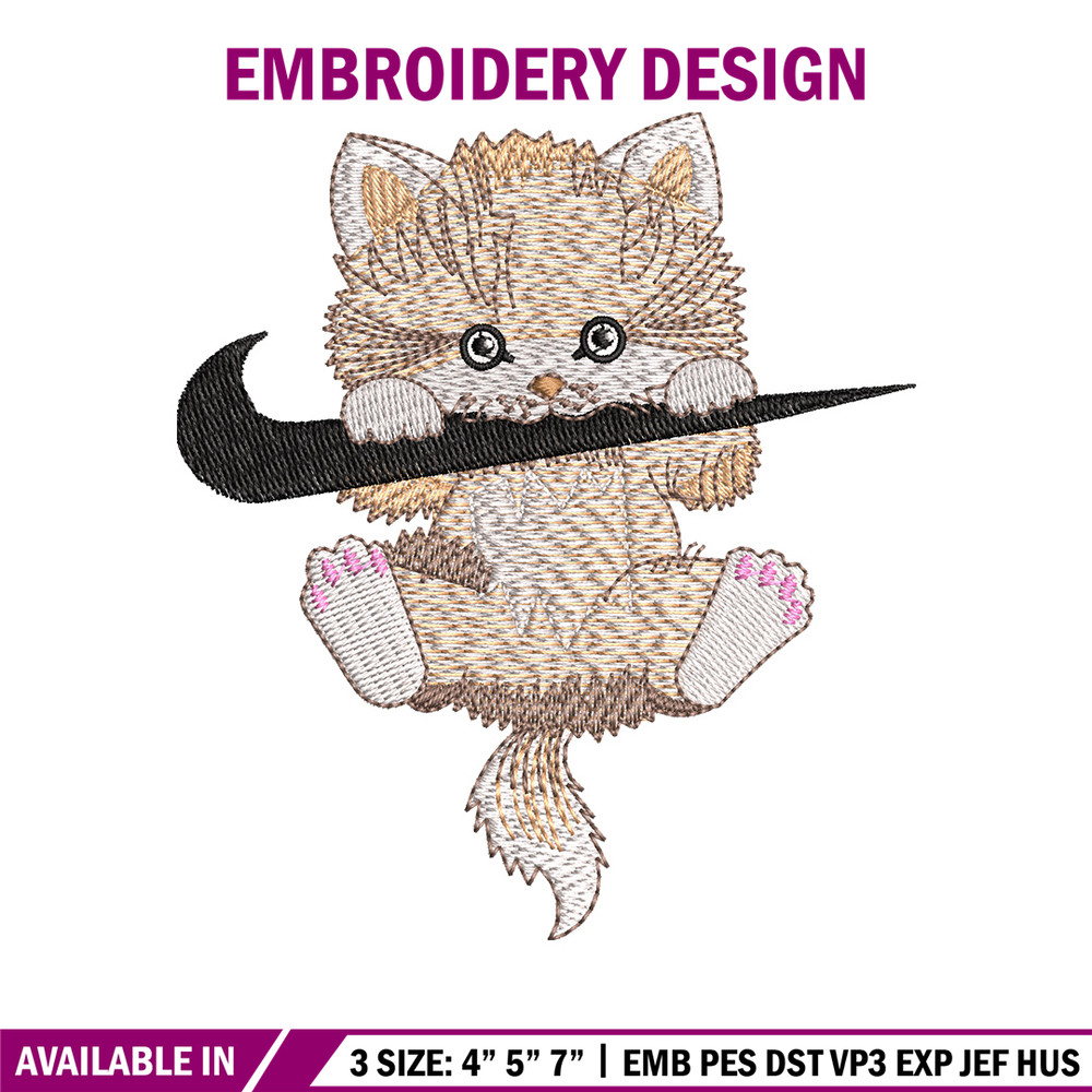 Swoosh cat embroidery design, Cat embroidery, Nike design, Embroidery file, Embroidery shirt, Digital download.jpg