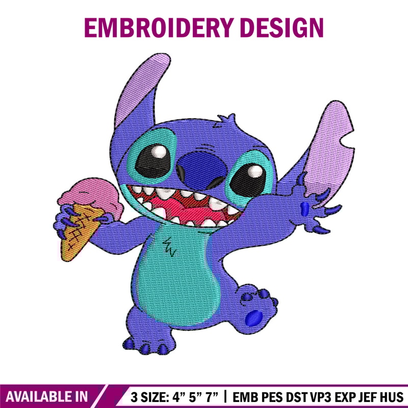 Stitch with Ice Cream embroidery design, cartoon embroidery, logo design, embroidery file, logo shirt, Digital download.jpg