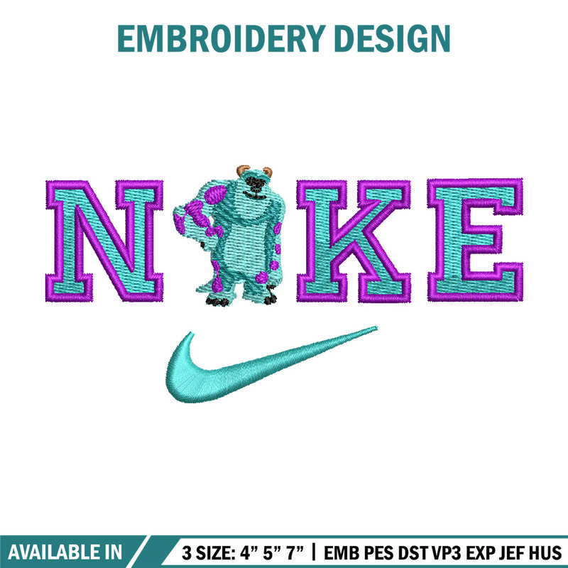 Sullivan nike embroidery design, Disney embroidery, Nike design, Embroidery shirt, Embroidery file, Digital download.jpg