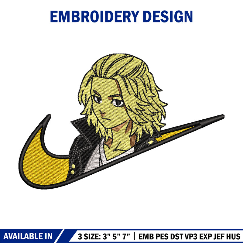 Swoosh Mikey embroidery design, Tokyo Revengers embroidery, Nike design, anime design, anime shirt, Digital download.jpg