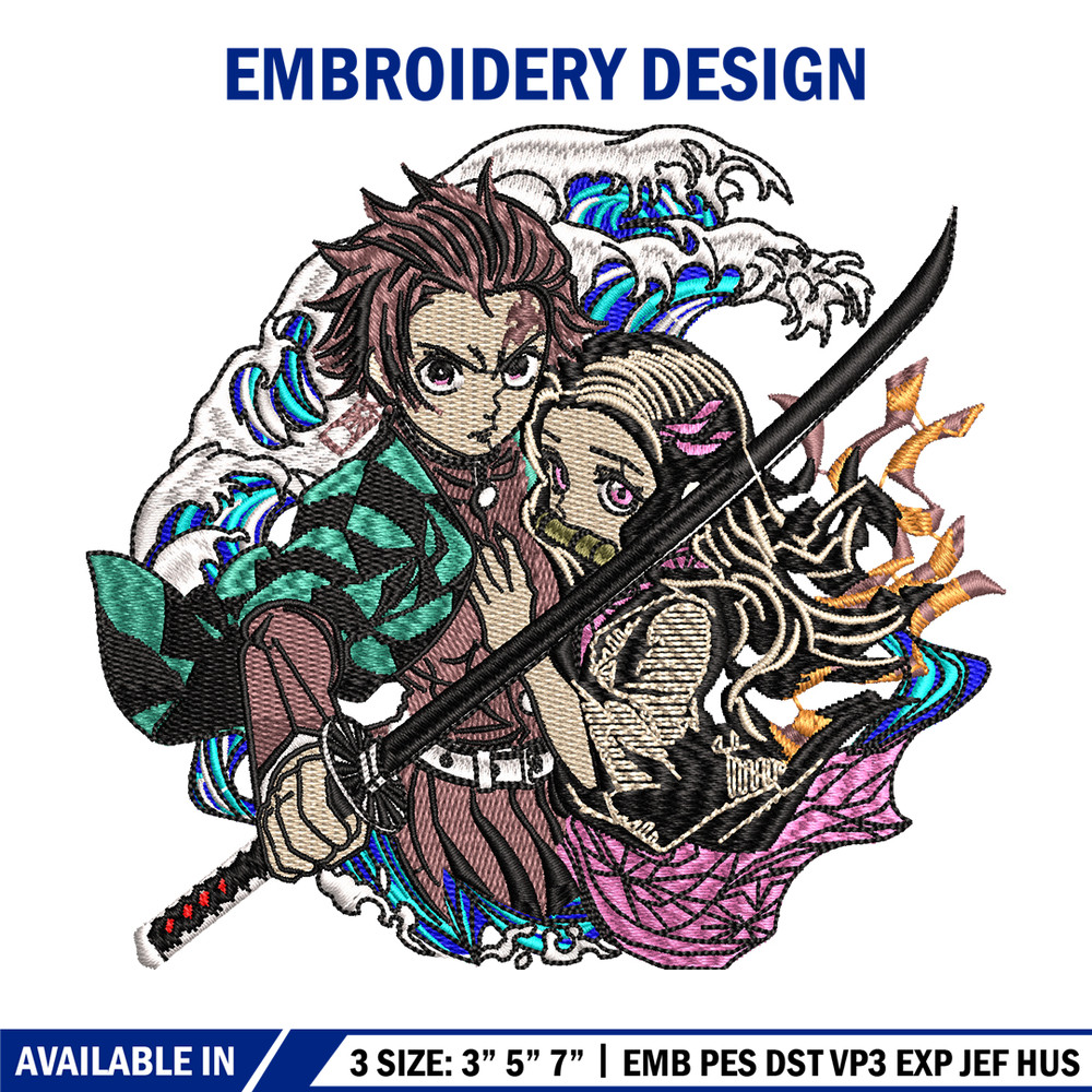 Tanjiro and Nezuko embroidery design, Kimetsu no Yaiba embroidery, logo design, anime design,  Digital download.jpg