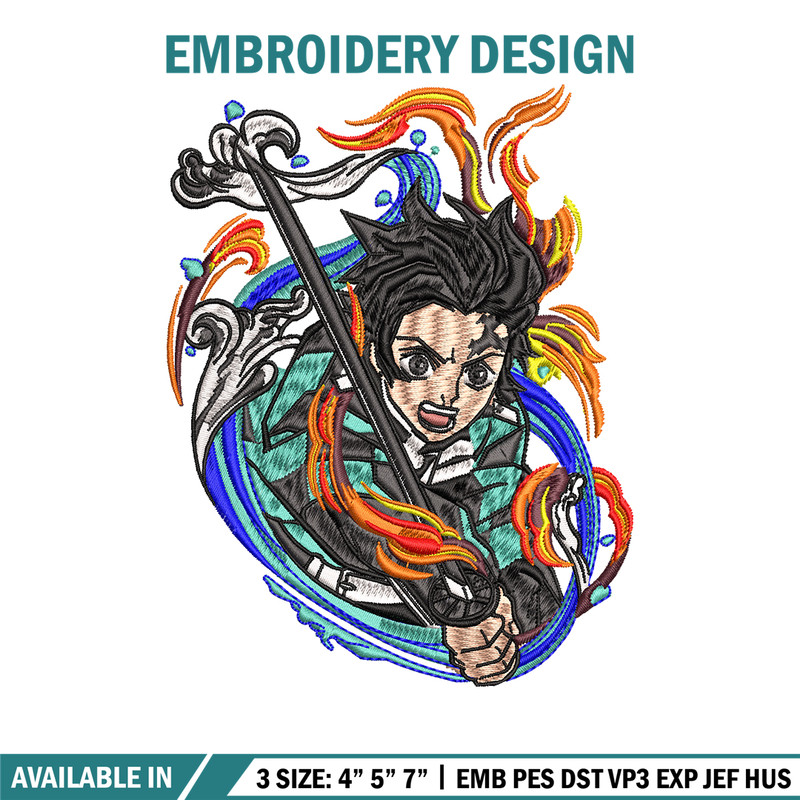Tanjiro fire and water embroidery design, Kimetsu no Yaiba embroidery, anime design, anime shirt, Digital download.jpg