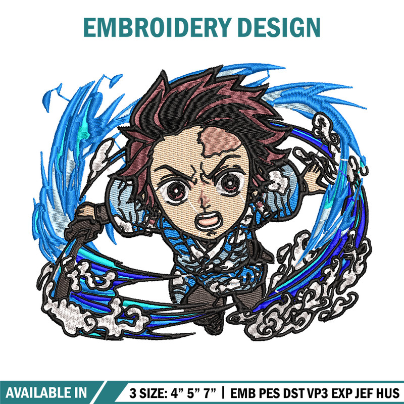 Tanjiro fire breathing chibi embroidery design, Kimetsu no Yaiba embroidery, anime design, anime shirt, Digital download.jpg