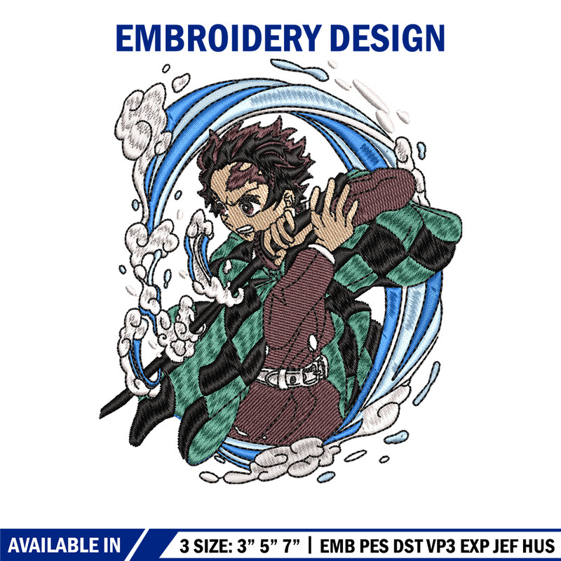 Tanjiro water breathing embroidery design, Kimetsu no Yaiba embroidery, anime design, anime shirt, Digital download.jpg