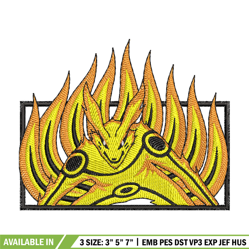 Kurama frame embroidery design, Naruto embroidery, Embroidery shirt, Embroidery file, Anime design, Digital download.jpg