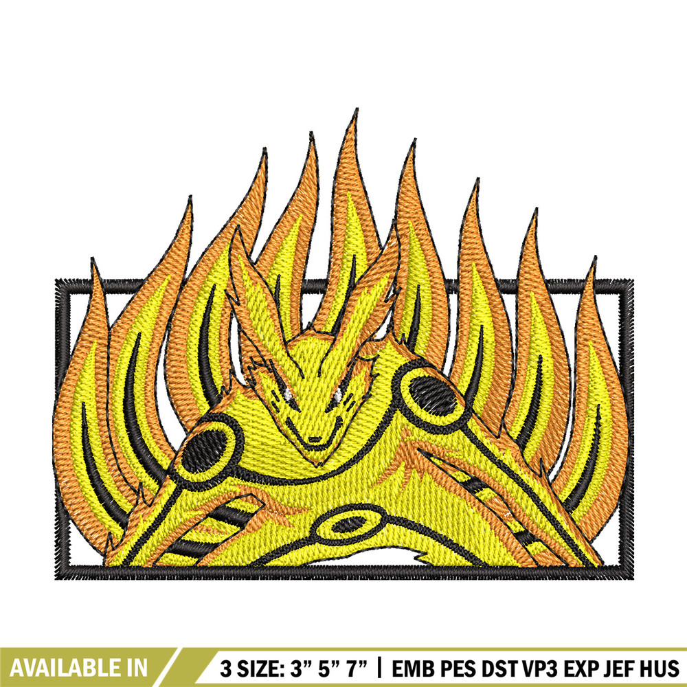 Kurama frame embroidery design, Naruto embroidery, Embroidery shirt, Embroidery file, Anime design, Digital download.jpg