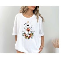 floral ghost cat halloween t-shirt, halloween ghost t-shirt, halloween ghost cat design